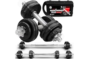 ManiBoom Maletin Pesas y Mancuernas Ajustables de HIERRO ANTIDESLIZANTES - Mancuernas 10kg 15kg 20kg 30kg 40kg 50kg con Barra Regulables y Cierre de SEGURIDAD - Kit de Ejercicio Gym en Casa Ø27,5mm