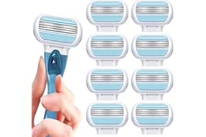 SHANHAIKX Venus Smooth Ersatzklingen Damenrasierer,Set von 8,Rasierklingen für Rasierer Damen,Venus Rasierklingen Damen,3 Von Schutzkissen Umgebene Klingen,Die Sich Der Körperkontur Anpassen (Blau)