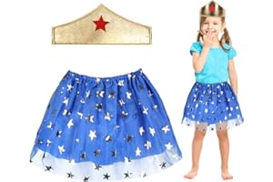 Fennoral 2pz Set Costume Supereroi Bambina Costumi Mistico Eroina Bambini Costume per Travestimento da Wonder Donna-Fascia Testa Tutù stella-per Carnevale Travestimento Imitazione Cosplay Festa Regalo