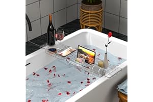 bechoanigel Badewannenablage,Verstellbares Badewannenbrett, Tablett Badewanne Ausziehbar,Badewannentablett für Ipad und Bücher, Badewannen Ablagen,Badewanne Ablagebrett Geschenk für Frauen,Transparent