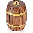RoyaltyRoute Handmade Wooden Money Boxes Barrel Shape Saving Money Safe Piggy Banks Currency/Coin Storage Box for Kids and Adults