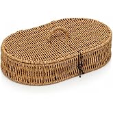 Kapaklı Rattan Oval Organizer Sepet Hasır Saklama Kutusu &Ccedil;ok Ama&ccedil;lı Dekoratif D&uuml;zenleyici Kapaklı Organizer