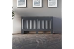 Radiant Living Radiator Cover Large Cabinet Vertical Slats Anthracite Grey Modern Painted MDF Wood Top Shelf Living Room Bedroom Hallway Cabinets