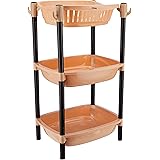 Amazon Brand - Solimo Three-Tier Multipurpose Plastic Rack for Kitchen, Living Room, Bathroom (XL, Beige and Brown)