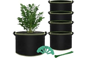 BLIENKREBY 5X Sac de Plantation 40L, Sacs à Plantes Non Tissé avec Poignées, Sac Pomme de Terre Plantation, avec 5 Étiquettes pour Pommes de Carotte, Oignons, Legumes et Tomates