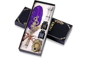 Oauir Gusix Quill Pen Ink Set, Feather Pen Calligraphy Pen Set with 2 Inks, Pen Holder, Dip Pen Stationery Gift Calligraphy Set for Beginners Handwriting Lovers Birthday Christmas