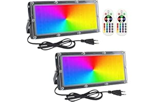 Eleganted RGB Faretto Led da Esterno 50W, 2pcs IP65 Faretto LED Cambio Colore RGB Modalità di Strobo DIY, con Telecomando 16 Colori 4 Modalità per DJ discoteca, Halloween, feste, giardino,Cortile