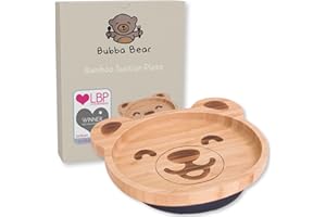 Bubba Bear ® Baby Kleinkind Saugnapf-Teller-Set | Hergestellt aus natürlichem Bambus | Stay Put Saugnapf-Platten für Entwöhnung von Babys und Kleinkinder (1–6 Jahre)