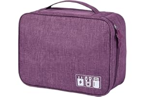 FAVORTALK Travel Pouch Electronics Organiser Storage Bags with Removable Bulkhead Extra Large 3-Layers Universal Tech Gadget Bag Fit for Charger Data Cable Headphone Mouse Hard Disk, Purple B21609