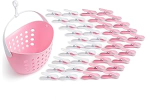 culiclean Clothes Pegs for Washing Line with Basket Strong Soft Grip 40 pcs "Soft Clips" + 1 Peg Basket, Laundry Pegs pink white white pink with Basket pink with Handle white