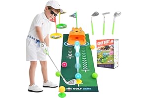GJCrafts Coffret de Golf pour Enfants avec retourneur de balles Automatique et balles Lumineuses à LED | 18 pièces, Cadeau pour garçons et Filles de 3 à 8 Ans | Comprend des Clubs rétractables