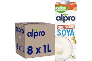 ‎ALPRO Alpro Sojadrink – Vegan und milchfrei – Von Natur aus laktosefrei und fettarm – Reich an pflanzlichen Proteinen, beinhaltet Calcium und Vitamine – 8 x 1 L – Haltbar