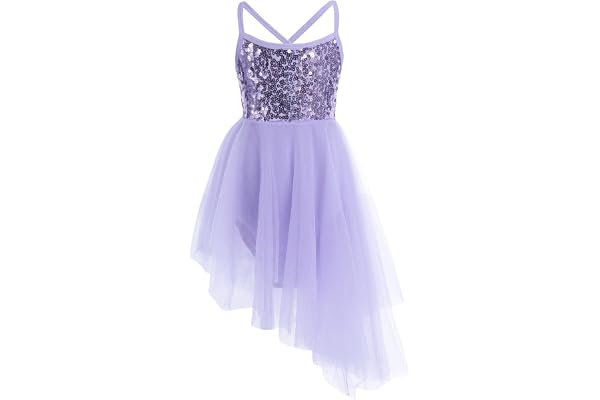 YiZYiF Justaucorps Gymnastique Enfant Fille Robe Ballet Danse Classique Asymétrique Robe de Patinage Artistique Léotard Ballet Latine Jazz Tango Dancewear 7-16 Ans