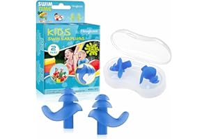 Hearprotek Bouchons d'oreille de Natation, 2 Paires de Bouchons imperméables en Silicone réutilisables pour Piscine-Mer-Bain-Natation & Sports Aquatiques Taille Enfant Bleu