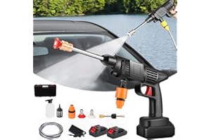 ZFZZC Limpiador de Alta presión, Hidrolimpiadora Inalámbrica, 60Bar 300W Pistola de Alta Presión Portátil,Pressure Washer con Batería Recargable Boquillas 5 en 1 para Limpiar Coche, Jardín y Terraza