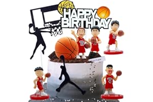 DOYOMTOY 10 Stück Basketball Kuchen Set,5 Black Glitter Basketball Cake Topper,5 Anime Figuren, Basketball-SzeneThemen geburtstag Partydekoratione