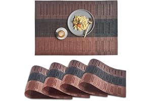 homEdge PVC Platzdeckchen, 4 Stück rutschfeste hitzebeständige Platzdeckchen, waschbare Vinyl Platzdeckchen, 4er Set - Ombre Braun Schwarz
