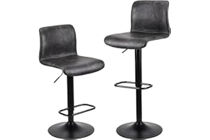 WangPangzi Swivel Bar Stools Set of 2, Adjustable Counter Barstools with Backrest,Modern PU Kitchen Island Stool with Footrest,Kitchen and Dining Bar chairs(Black)
