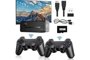 JOULLI M8 Game Stick, 4K Wireless Retro Game Console, USB Game Console Plug and Play TV Stick with 2 2.4G Game Controllers, Support 3500/10000+ Games, Support 4K HD Output (32G/3500 games)