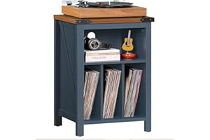 LELELINKY Plattenspieler Ständer mit Vinyl-Plattenständer,Blau Plattenspieler Tisch hält bis zu 160 Alben,Großes Holz Plattenspieler Ständer Schrank Dispaly Regal für Wohnzimmer,Schlafzimmer,Büro