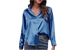 NUSGEAR 2022 Camisa de Manga Larga Mujer, Elegante Seda Color sólido Blusa Camiseta Moda Casual Cuello en V Basic Oficina Formal Suelto Primavera otoño Tops Fiesta T-Shirt Original tee vacación cárdigan