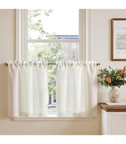 NSXIN Tenda per finestra in voile, con passanti, trasparente, moderna, in garza, per cucina, soggiorno, casa di campagna (altezza x larghezza 60 x 90 cm, bordo grigio