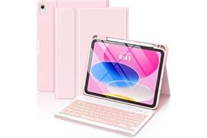 GAOJIE Coque Clavier pour iPad 11e Génération A16 2025/10e Génération 10,9 Pouces 2022, Coque de Protection avec Porte-Crayon, AZERTY Clavier Français Détachable sans Fil pour iPad 11/10.9''(Rose)