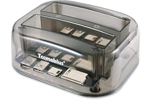 Tccmebius Estación de Acoplamiento del Disco Duro, TCC-S865-DE USB 3.0 Doble Ranuras Caja Externa de HDD con Lector de Tarjetas y 2 Puertos Hub USB 3.0, para 2.5" 3.5" IDE SATA I/II/III HDD SSD