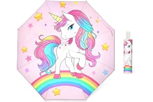 alldomess Automatic Kids Umbrella Portable, Folding Compact Kids Parasol Uv Protection for Girls Boys, Windproof Childrens Umbrella Outdoor Travel Lightweight for Toddler