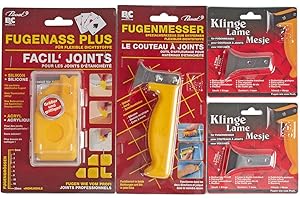 SAUBER MEISTER FugenAss Plus Fugen-Set | Fugenmesser & Fugenglätter mit 2 Ersatzklingen im Set | Universal Spezialwerkzeug für Sanitär | Ideal für Silikonfugen