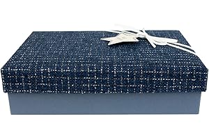 Emartbuy Pudełko prezentowe 29 x 21 x 9 cm, niebieskie pudełko z teksturowaną tkaniną, niebieska pokrywka i dekoracyjna wstążka