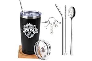 Hzdyopk Vatertagsgeschenk Geschenke für Papa Thermobecher Edelstahl mit Spruch 600ml mit Henkel Tasse Beste Papa der Welt Doppelwandig Kaffee Becher Geburtstagsgeschenk
