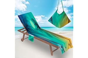 Surwin Urlaub Schonbezug Für Gartenliege Strandliegenauflage Frottee Liegenauflage Stuhl Strandtuch Sun Lounger Bezug mit Tasche Sporthandtuch für Garten Schwimmen Sommer (75x210cm,Kokosnussbaum)