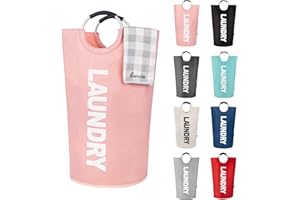 Caroeas 90L Panier à Linge Grande Capacité, Sac à Linge Pliable avec Poignées Rembourrées, Corbeilles à linge，Idéal pour le Rangement et le Transport des Vêtements,Rose