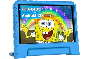 JUSYEA 2024 Newest Tablette Enfants 7 Pouces Android 13 7 Go RAM+64Go ROM(512Go TF), WiFi 6 | GPS | Play Store, Double Caméra, Contrôle Parental, Jeux éducatifs pour Enfants, Cas en EVA - Bleu