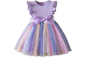 KQIVAM Mädchen Kleid Sommer Bekleidungssets Ärmellos T-Shirt mit Tüllrock Set Freizeit Kinderkleid Partykleid Festlicheskleid Kinder Kleidungsset Blumenmuster Mädchenkleidung