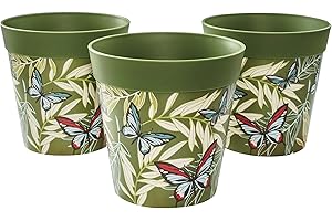 ‎HUM FLOWERPOTS Hum Flowerpots, 15cm, 3er-Set, in Verschiedenen Farben und Mustern, Blumentöpfe aus Kunststoff für Drinnen und Draußen,Schmetterlinge Grün