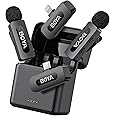 BOYA BY-V3 Combo Wireless Lavalier Microphone for iPhone, Android, iPad, with USB-C/Lightning, Mini Wireless Lavalier Microphone, Noise Cancellation, 36H Power for Video Recording, Streaming