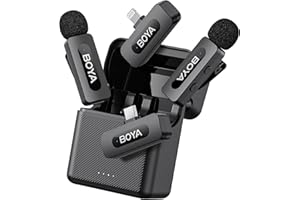 BOYA BY-V3 Combo Wireless Lavalier Microphone for iPhone, Android, iPad, with USB-C/Lightning, Mini Wireless Lavalier Microphone, Noise Cancellation, 36H Power for Video Recording, Streaming