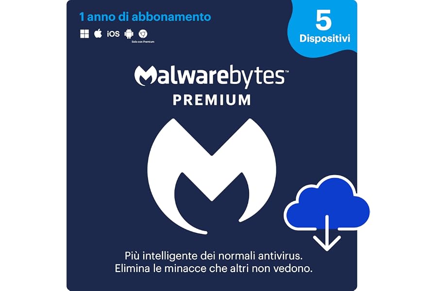 Malwarebytes | Windows/Mac/iOS/Android/Chrome | Premium | 5 Dispositivo | 12 Mesi | Codice d'attivazione via email