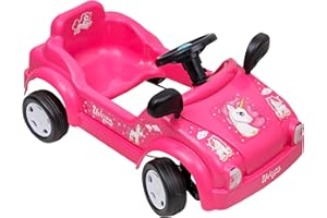 Baroni Toys Voiture à pédales Speedy Drive pour enfants, Babycar à pédales en plastique avec klaxon et rétroviseurs réglables, 2 5 ans, 42 x 79 x 49 cm, rose licorne