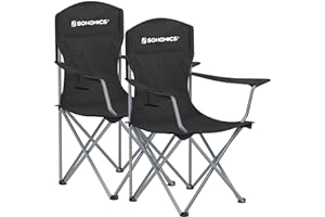 ‎SONGMICS SONGMICS Set of 2 Folding Chairs, Camping Chairs, Comfortable Heavy Duty Structure, Max. Load 150 kg, with Drink Holder, Outdoor Chair