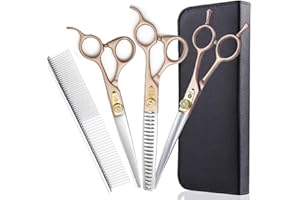 Dream Reach - Juego de tijeras profesionales para el cuidado de mascotas de 7 pulgadas, acero japonés 440C, juego de tijeras para perros rectas & curvas & adelgazantes & pedazos para gato (juego - 02)