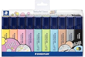 STAEDTLER 364 CWP10 Textsurfer classic 364 zakreślacze do tekstu (wysoka jakość Made in Germany, z dużym pojemnikiem atramentu dla bardzo długiego zaznaczania, etui w 10 kolorach, pastelowe i vintage)