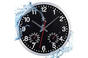 ‎ACCSHINE ACCSHINE Outdoor Wasserdicht Wanduhr Mit Thermometer und Hygrometer Anzeige Wanduhr Ohne TickgeräUsche Lautlos 30cm Quarz Batterie Betriebene Groß Deko Garten Wand Uhr (Schwarz)