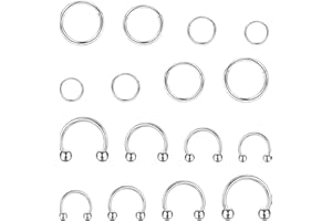 JeweBella 16 Piezas 16 G Piercing Nariz Aro Acero Quirúrgico Pendientes Cartilago Aro Plata/Oro Segmento Clicker Anillos Nariz Herradura Piercing Oreja Helix Tragus Septum Conch Labio 6-12 mm