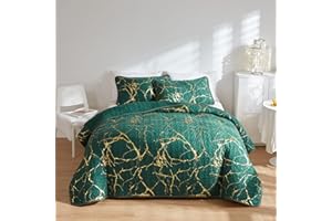 HAVOP Bedspread King Size Green Quilted Bedspread Gold Marble Printed Luxury Soft Microfiber Bedspreads Coverlet All Season Bedding Set