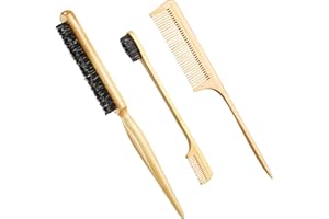 GEISERAILIE 3 Stück Toupier Bürsten Set Doppelkanten Bürste und Kamm Borsten Haarbürste Kamm Pflege Kanten Bürste Kämme Robust Rattenschwanz Kamm für Friseur Frauen Baby Kinder (Nanmu)