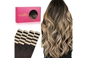 Wennalife przedłużki na taśmie, z prawdziwych włosów, 20 sztuk, 50 g, 35 cm, ciemny brąz po kasztanowy brąz i brudny blond, włosy Remy, niewidoczna taśma, gładkie, proste włosy