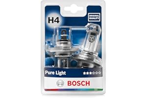 Bosch H4 (472) Pure Light Halogen Headlight Bulbs, 12 V 60/55 W, Original Quality - Socket Type P43t - Pack of 2 Replacement Car Light Bulbs
